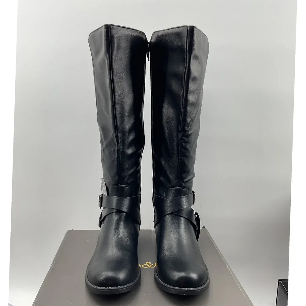Style&co Knee High Riding Boots Women 6M F42199 Buckle Strap Zip Up